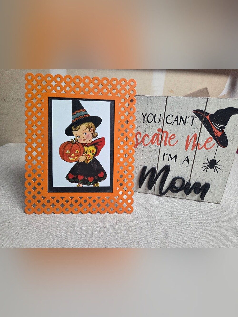 Hand Crafted Orange Decorative Halloween Photo Frame